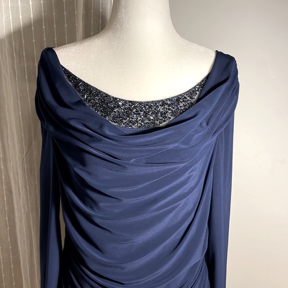 Adrianna Papell Formal Blue Cocktail Dress Tulle and Beadwork Size  12 - Picture 3 of 10